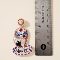 USA Flamerica Hat Seed Beaded Earrings