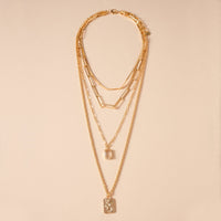 Glass Stone Coin Charm Layered Necklace