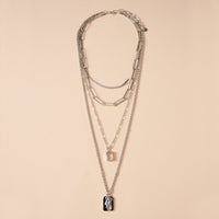 Glass Stone Coin Charm Layered Necklace