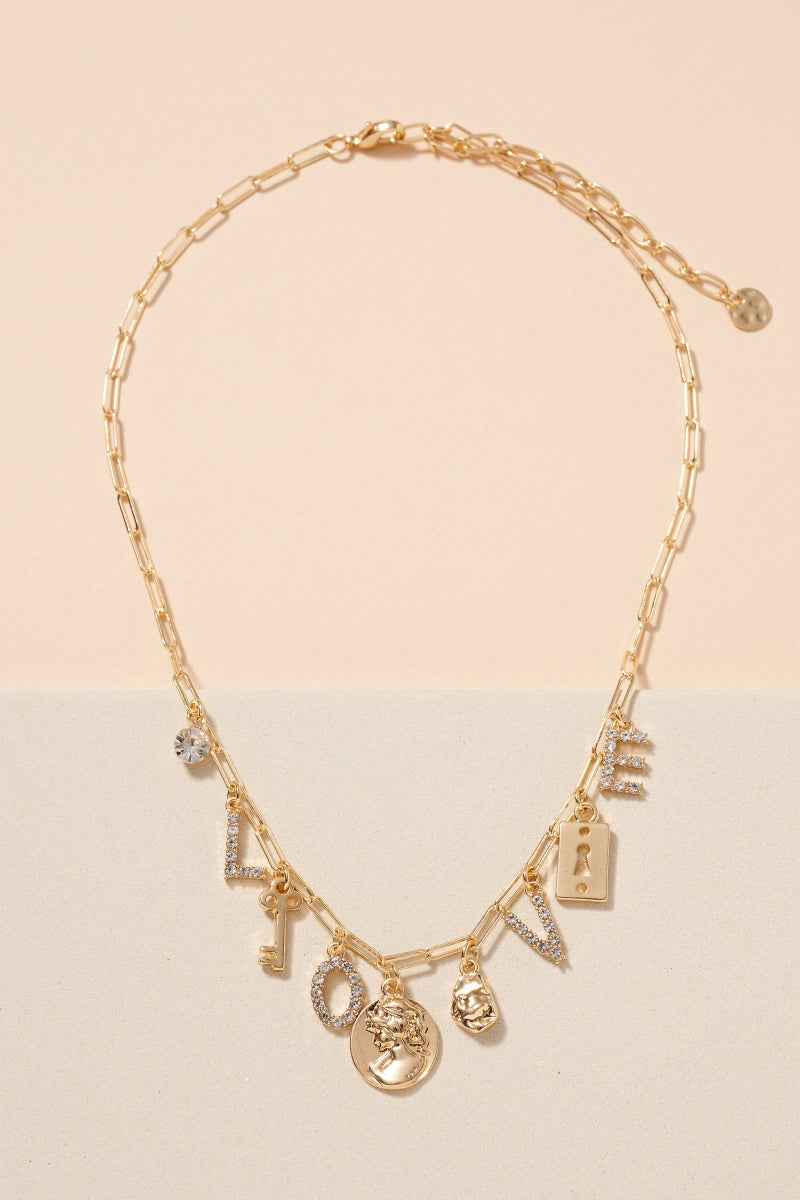 L-O-V-E Coin Charms Short Necklace