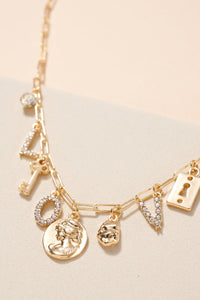 L-O-V-E Coin Charms Short Necklace