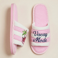 Vacay Mode Flamingo Embroidered Cozy Slide Slippers