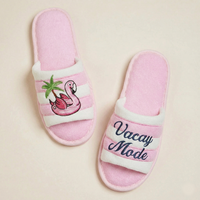 Vacay Mode Flamingo Embroidered Cozy Slide Slippers